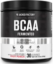 Fábrica Jacked BCAA Powder (Fermented) - 6g Cadena ramificada Suplemento Aminoácidos esenciales para la recuperación muscular mejorada, fatiga reducida, aumento de fuerza, crecimiento muscular - 30 servidumbres, fruta Punch