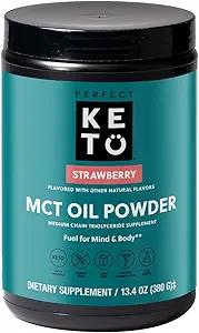Perfect Keto MCT Oil Powder, Medium Chain Triglycerides, Ketogenic Non-Dairy Coffee Creamer y Bulk Supplement, 30 Servings (Strawberry)