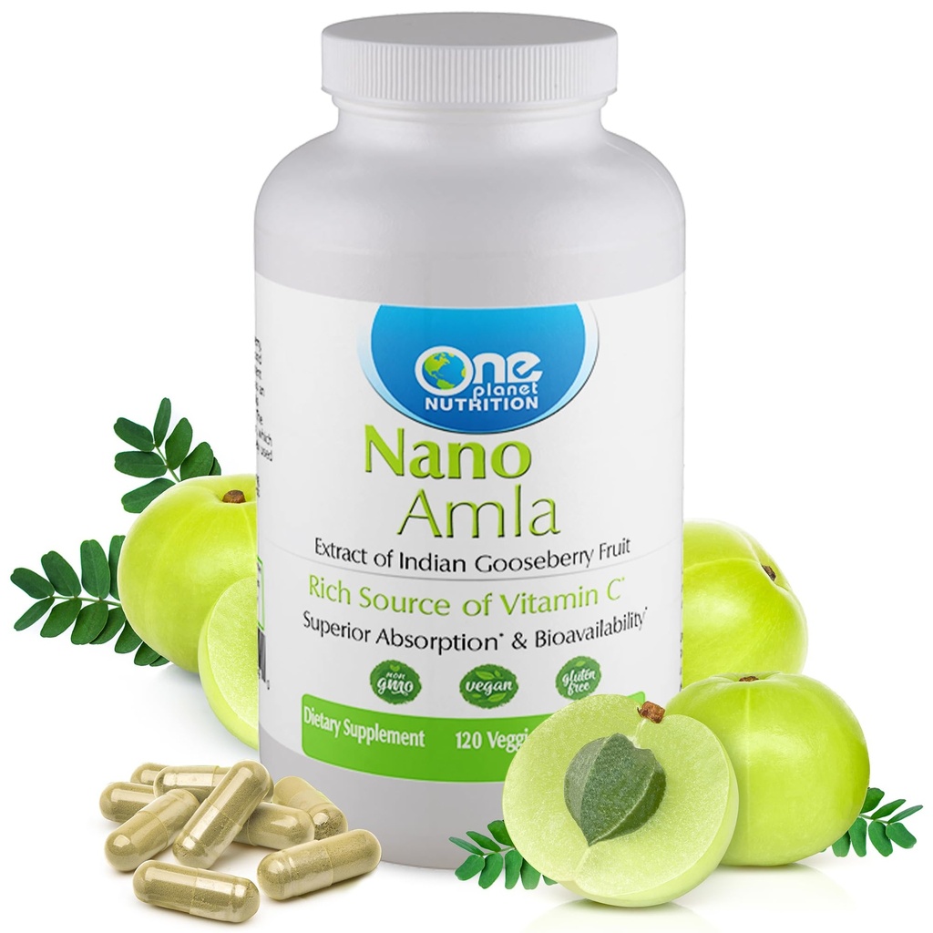 One Planet Nutrition Nano Amla 500 mg Veggie Capsules (120 Servings), Amla Fruit Extract, High in Vitamin C for Collagen Production & Immune Support, Non-GMO, Vegan, Gluten-Free