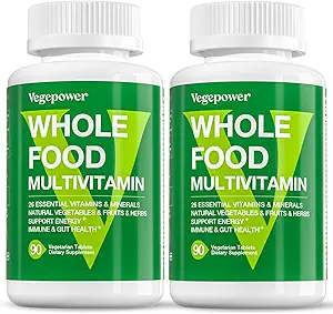 Multivitamina de alimentos integrales veganos para hombres, multivitamina metilada para hombres y mujeres, suplemento de frutas orgánicas y verduras, herb &amp; hongos Blend, omegas vegetales, todo natural, no transgénico, 180 conteo
