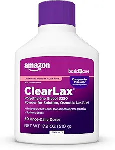   Basic Care ClearLax, Polyethylene Glycol 3350 Powder for Solution, Osmotic Laxative, Unflavored, 1.11 pound (Pack of 1)