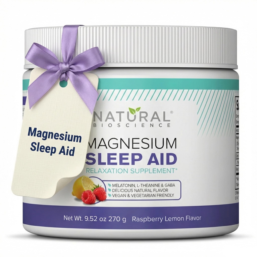 Magnesium Sleep Night Time Powder - Magnesium Citrate, Magnesium Glycinate with Melatonin, L-Theanine y GABA Sleep Aid, Natural Sleep Supplement, Vegan, Gluten-Free, Raspberry Lemon Flavor