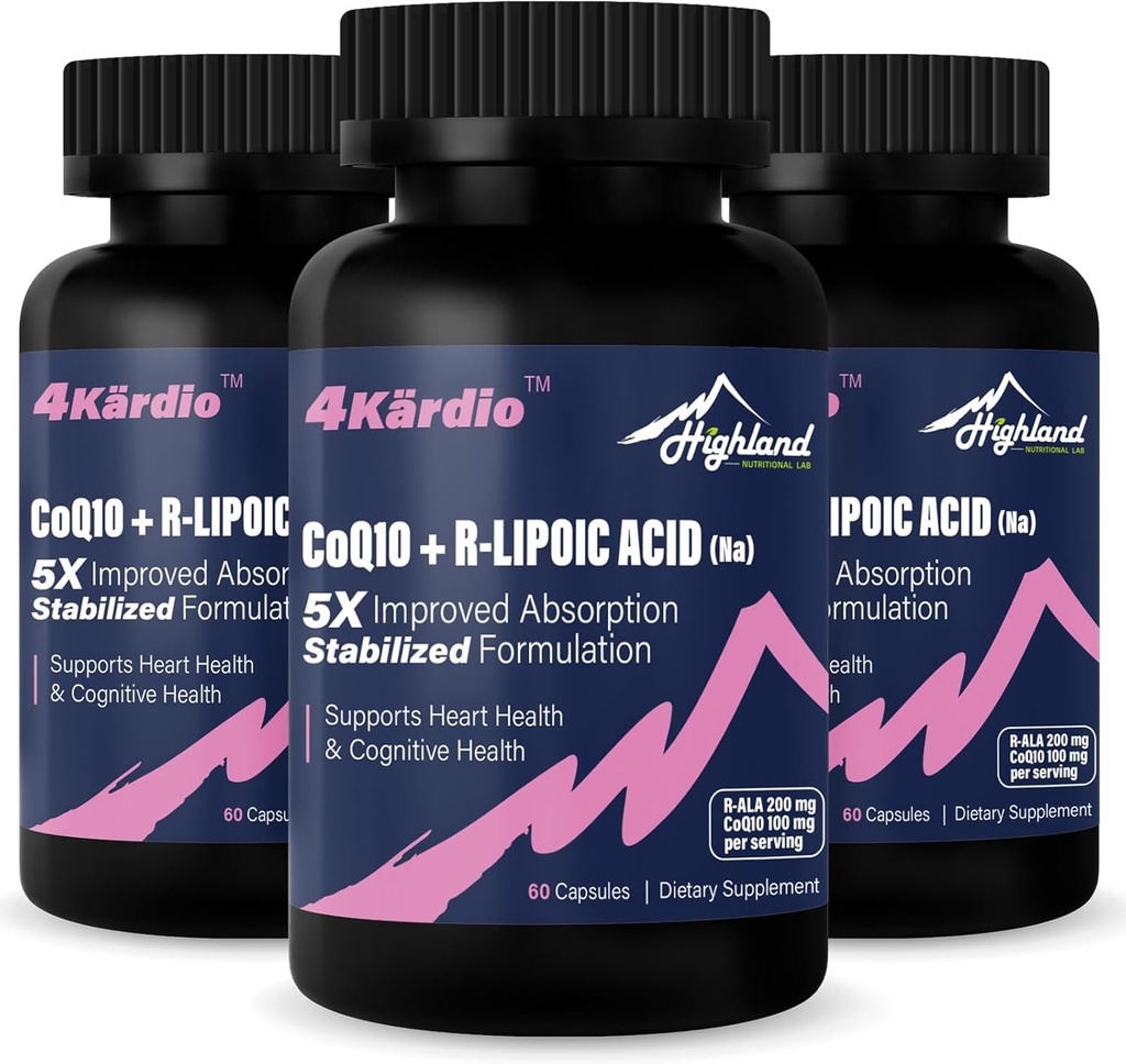 CoQ10 100mg + R-Lipoic Acid 200mg per Serving, 3 Month Supply, Up to 5X Improved Absorption, R-Lipoic Acid/CoQ10 Supplement for Heart Health and Cognitive Health-180 Capsules