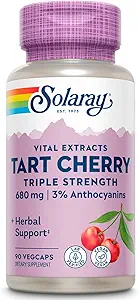 SOLARAY Triple Strength Tart Cherry Extract - Tart Cherry Capsules con antioxidantes y anthocyaninas para Uric Acid Levels Soporte - Vegan, 60-Day Garantía - 45 Servimientos, 90 VegCaps