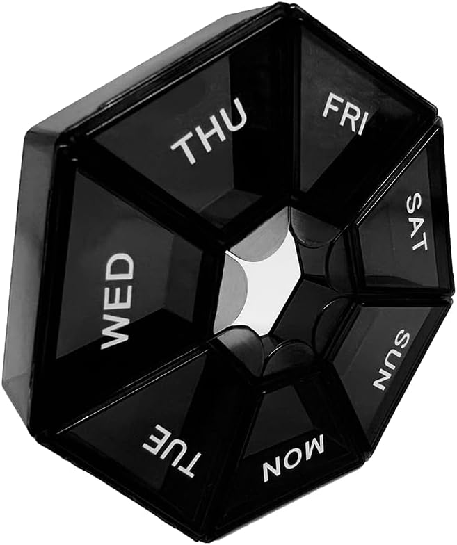Black Daily Pill Case - organizador de 7 días con 1 vez por día