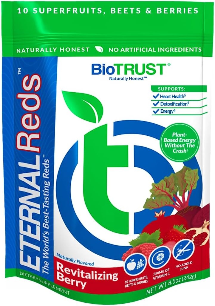 BioTrust Redes Eternas, Red Superfoods Polvo, Apoyo para la Salud del Corazón y Circulación, Energía, Resistencia, No Añadido Azúcar o Caffeine, Naturalmente Saborado y Endulzado, Sabor Berry (30 Servimientos)