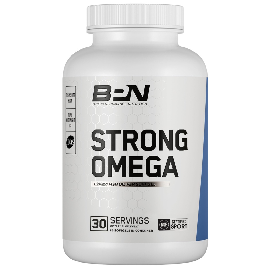 BARE PERFORMANCE NUTRITION, BPN Strong Omega Fish Oil Soft Gel, 1290mg Fish Oil per Capsule, Wild Caught Fish, Sustainably Sourced, IFOS Certified, 30 Servings