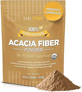 Sari Foods Organic Acacia Fiber Powder (30 onzas): Natural, Whole Food, Plant Based Prebiotic Superfood for Gut Health