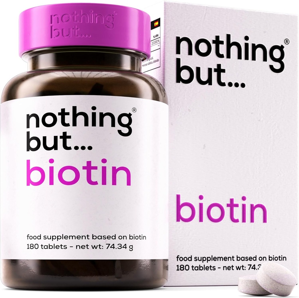 Tablas de Biotina para el Crecimiento del Pelo 10000 mcg - Crecimiento del Pelo de Biotina Vitaminas para la Pérdida del Cabello, Esquí y uñas Vitaminas para Hombres de Mujeres - Metabolismo Suplemento - 180 Tablas Vegan