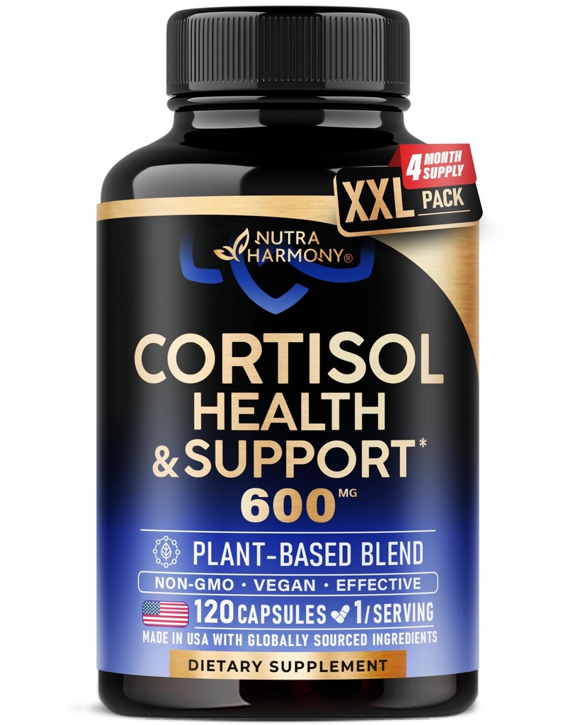Suplemento de Cortisol para Mujeres - Holy Basil Silencio Ashwagandha Silencio Rhodiola Silencio L-Theanine - Saldo de hormonas de base vegetal - Mood, Focus &amp; Sleep Support - Made in USA - Vegan, Non-GMO - 120 cápsulas para 4 meses