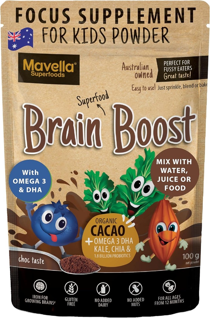 Suplemento de enfoque para los niños del cerebro - Omega-3 DHA Flaxseed Natural Focus " Suplemento de atención para los niños con el desafío de atención Apoyo Los niños enfocan las vitaminas 3.52oz (100g)