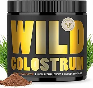 Colostrum Suplemento - Grass Pure Bovine Colostrum Powder - 2000mg &amp; 400mg IgG (calostro bovino) - Gut, Immunity, Skin, Hair Support - Sugar Free, Natural Cacao Flavour, 30 Servings