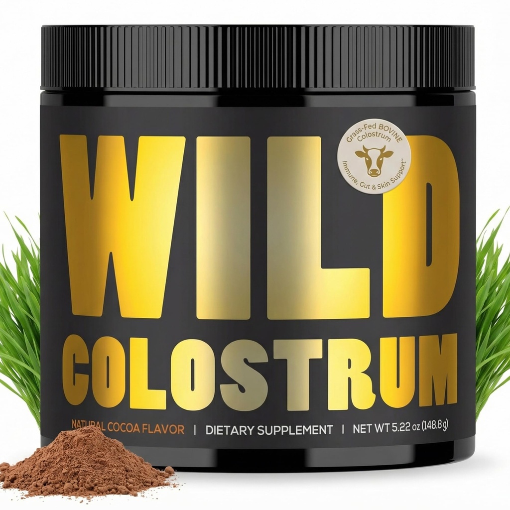 Colostrum Suplemento - Grass Pure Bovine Colostrum Powder - 2000mg &amp; 400mg IgG (calostro bovino) - Gut, Immunity, Skin, Hair Support - Sugar Free, Natural Cacao Flavour, 30 Servings
