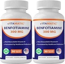Vitamatic Benfotiamine 300 mg – Fat-Soluble Vitamina B1 – 90 cápsulas vegetarianas por botella – 2 botellas (Total 180 cápsulas)