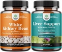 Bundle of Natural White Kidney Bean Extract - Digestive Health Dietary Fiber and Workout Supplement and Liver Cleanse and Detox " Repair Formula - Herbal Liver Support Supplement with Milk Thistle