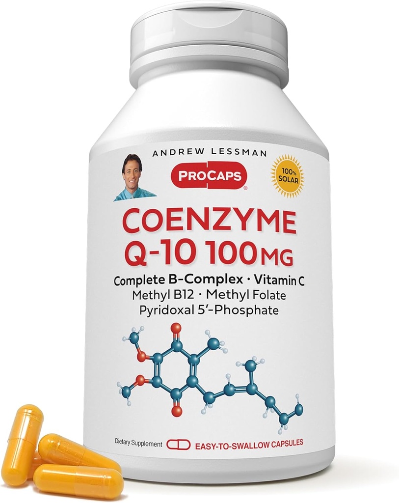 ANDREW LESSMAN Coenzyme Q-10 100 mg 30 cápsulas - Esencial para la producción de energía y función óptima del órgano clave, soporte antioxidante, agotada por el envejecimiento, más B-Complex. Cápsulas fáciles de absorber