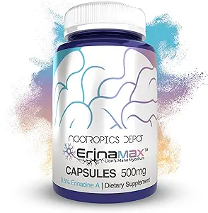 Nootropics Depot Erinamax Lion's Mane 500mg Capsules ← Cultura Líquida Mycelium tención 2.5mg Erinacine A ← Mood, Cognition, " Nerve Support tención 120 Conde