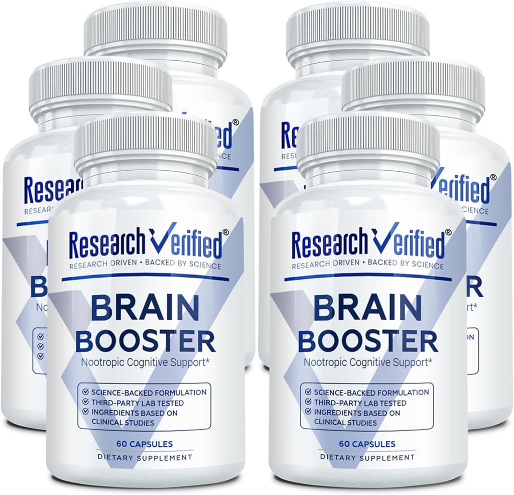 Booster cerebral - Suplemento nootrópico para mejorar la función cognitiva - 360 cápsulas de amistad vegana - 6 botellas