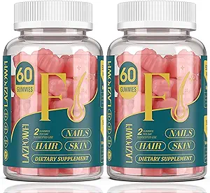 Biotin Gummies -Hair Skin and Nails Vitaminas para Hombres &amp; Mujeres, Vegan Vitamina B7, apoya el crecimiento del cabello y las uñas más fuertes, 60 Day Supply-Raspberry-2 Pack