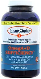 Omega 3, cápsulas de aceite de pescado, OmegA+D By Innate Choice, Lemon 240 Capsules, Pharmaceutical Grade Fish Oil, 3rd Party Tested, Organically Filtered and Triple Purified, Natural Cod Liver Oil, Vitamin D3