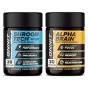 ONNIT Premium Alpha Brain Bundle - Suplemento Nootropic Brain (30 Conde) para Focus, Concentration &amp; Memory + Shroom Tech Sport para el ejercicio, Energía y rendimiento cardiovascular (28 Conde)