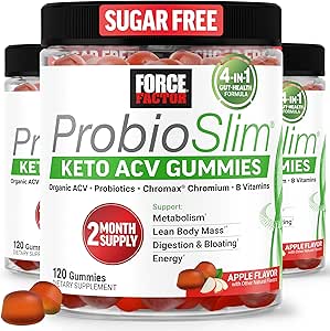 Factor de fuerza ProbioSlim Keto ACV Gummies, Cider de manzana orgánica Vinagre Gummies con LactoSpore Probióticos " Prebióticos para soportar la digestión, metabolismo, " Salud inmune, 1 Carb neto, Apple Flavor, 360ct