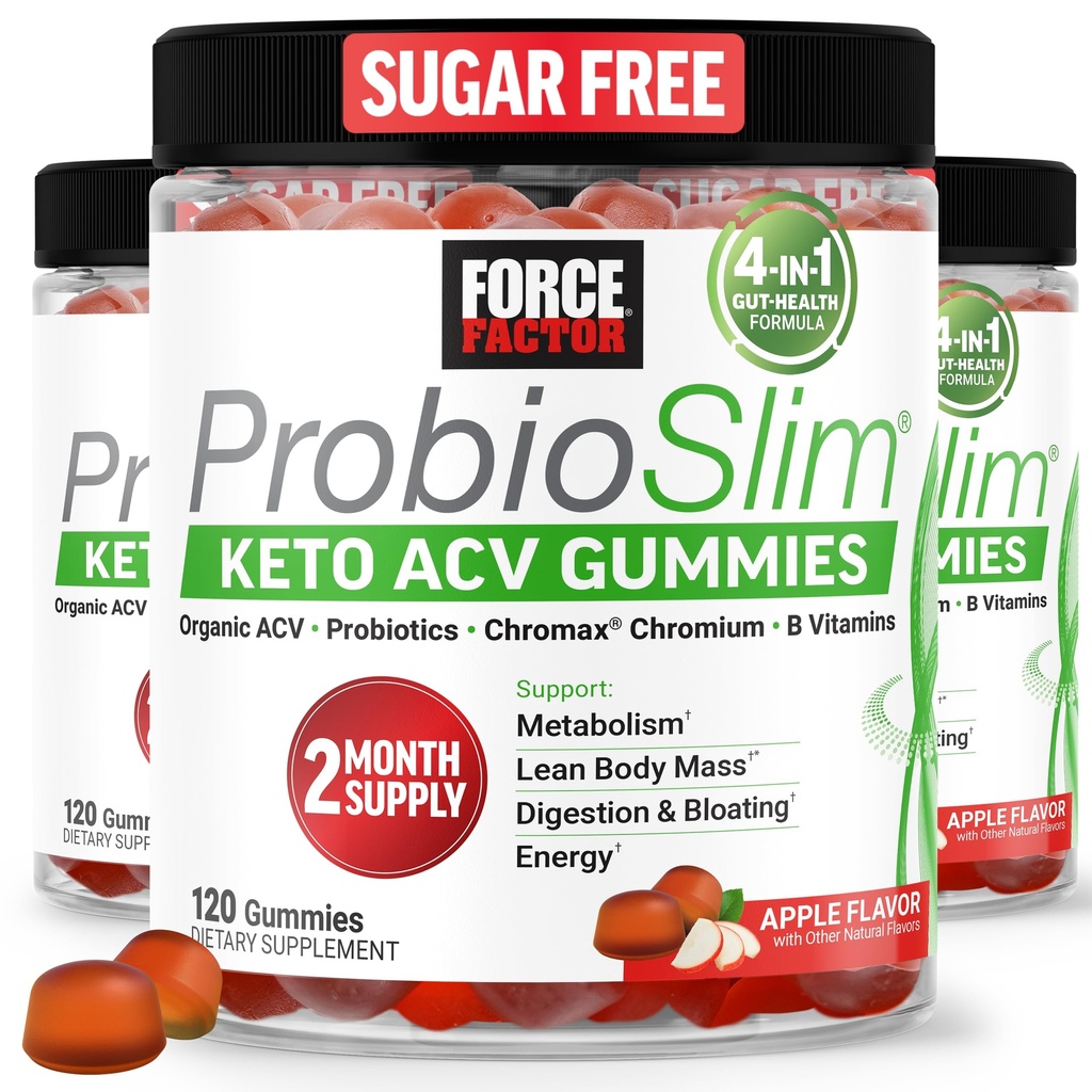 Factor de fuerza ProbioSlim Keto ACV Gummies, Cider de manzana orgánica Vinagre Gummies con LactoSpore Probióticos " Prebióticos para soportar la digestión, metabolismo, " Salud inmune, 1 Carb neto, Apple Flavor, 360ct