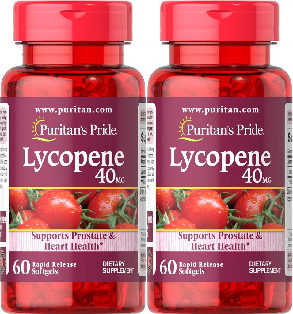 Puritan's Pride Premium Lycopene 40mg, Dietary Supplement for Prostate, Antioxidant, Heart Health, and Overall Health Support, 2 Month Supply, 60 Rapid Release Softgels, 2 Pack