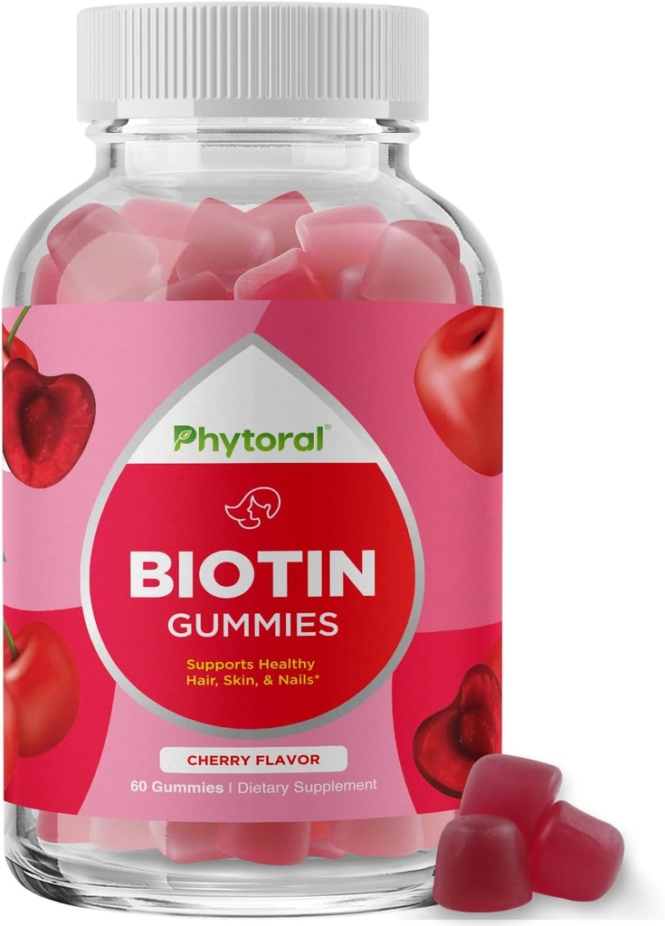 Fitoral Biotin Gummies for Hair and Nail Growth - Biotin Gummies for Hair Care Youthful Skin Care and Nail - 5000mcg per Serving Skin Nails Vitaminas Adult Beauty