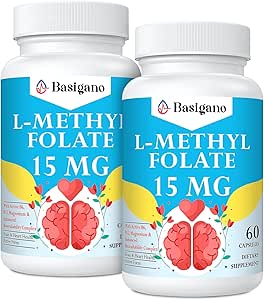 15mg L Methylfolate (5-MTHF)- ácido fólico activo Enriquecido con vitaminas B6 y B12-60 cápsulas vegetarianas - no GMO, libre de gluten