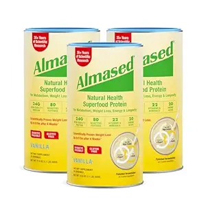 Afeitado de reemplazo de vainilla Almased - Base de planta alta de baja glucémica Proteína Powder- Nutricional Apoyo a la salud de peso Suplemento - Vanilla Flavor - 17.6 oz (1.1 libras (3 Pack)