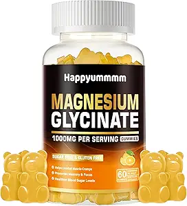 Magnesio Glycinate Gummies 1000mg - Suplemento de Potasio de Magnesio Libre de Azúcar con Vitamina D, B6, CoQ10 para calma Mood &amp; Sleep Support - 120 Orange Gummies.