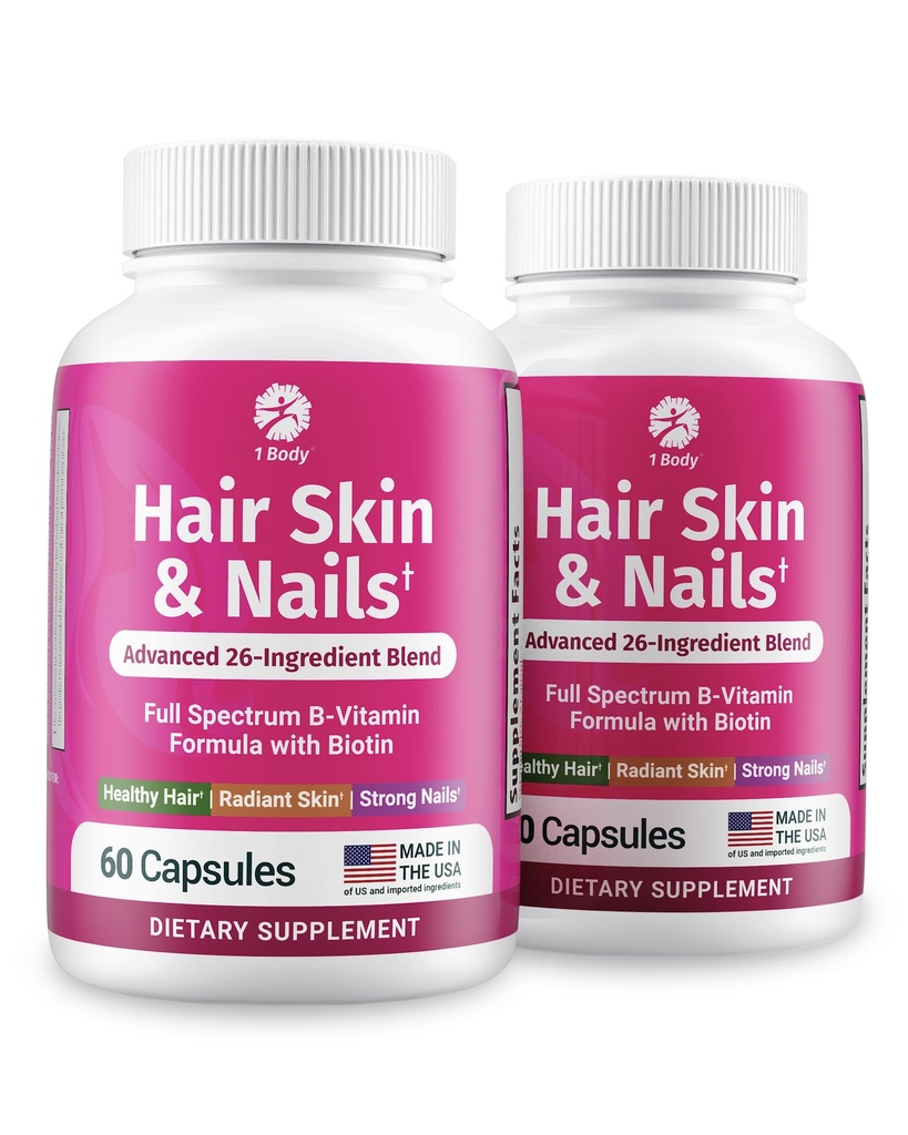 1 Body Hair Skin Nails Growth Vitamin with Biotin - Full Formula for Men & Mujer - 2 Pack