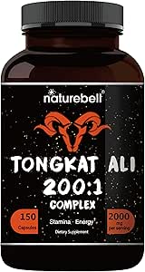 Tongkat Ali 200:1 (Longjack) Extracto para Hombres, 2000mg Por Serving, 150 Capsules, Indonesia Origen, Eurycoma Longifolia Silencio con Panax Ginseng for Energy, Stamina, " Hombre Health Support