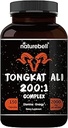 Tongkat Ali 200:1 (Longjack) Extracto para Hombres, 2000mg Por Serving, 150 Capsules, Indonesia Origen, Eurycoma Longifolia Silencio con Panax Ginseng for Energy, Stamina, " Hombre Health Support
