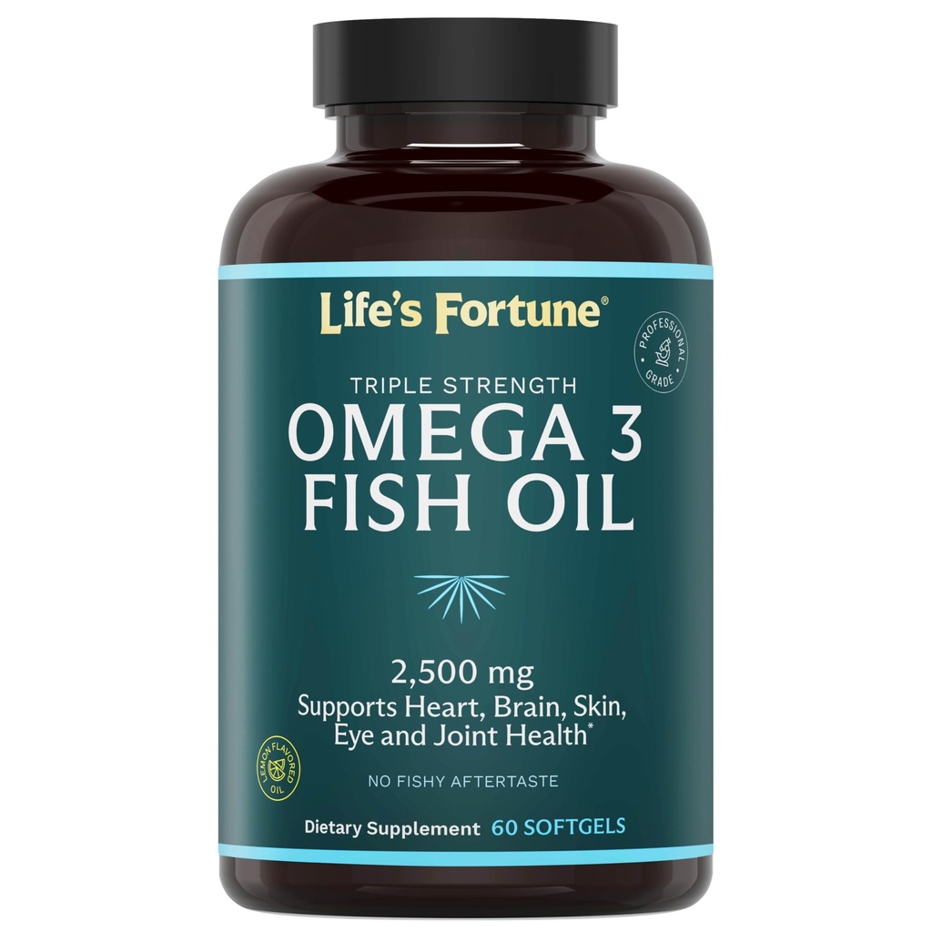 Aceite de pescado de la fortuna Omega 3 Concentrar Suplemento 2500 mg, 60 Softgels, alta potencia, EPA & DHA Fatty Acid - Corazón, cerebro, piel, articulaciones - No GMO
