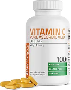 Bronson Vitamina C 1000mg Premium No GMO Tablas de ácido ascórbico, 100 Cuenta