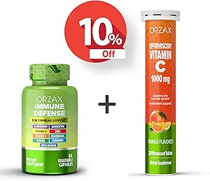 ORZAX Defensa Inmune 9-in-1 Suplemento 60 cápsulas vegables y vitamina C 1000mg 20 tablas de effervescant, Agrupación