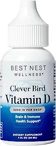 Best Nest Wellness Vitamina D Drops- Liquid Vitamina D3 Suplemento, Vitamina D3 Liquid Drops for Adults &amp; Kids, Non-GMO VIT D Drops, Vitamina D Liquid Drops, 2000 UI por Serving (One Drop) 1oz