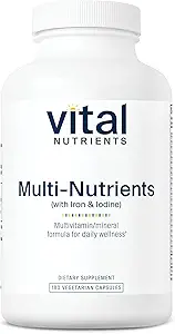Nutrientes Vitales Multi-Nutrients with Iron and Iodine ¦ Vegetarian Multivitamin and Mineral Supplement with Iron TEN Gluten, Dairy, Soy Free ← Non-GMO TEN 180 Capsules