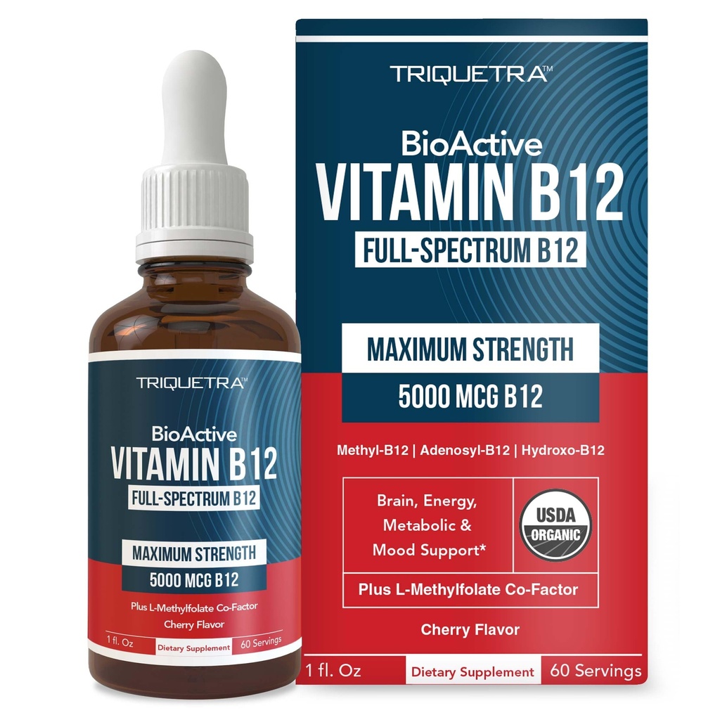 BioActive Vitamina B12 5000 mcg ← Contiene 3 BioActive Forms B12 Plus Methylfolate Cofactor - Metil B12, Adenosyl B12 & Hydroxy B12 ← Sublingual Form, Berry Flavor, Organic, Vegan (60 Servings)