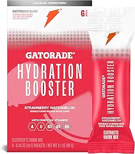 Gatorade Hydration Booster Electrolyte Drink Mix Powder Packets, Strawberry Watermelon, Advanced Electrolyte Blend, No Añadido Colores, No Artificial Sweeteners, Essential Vitamins A, C, B3, B6, Makes 20 Fl Oz (6 Pack)