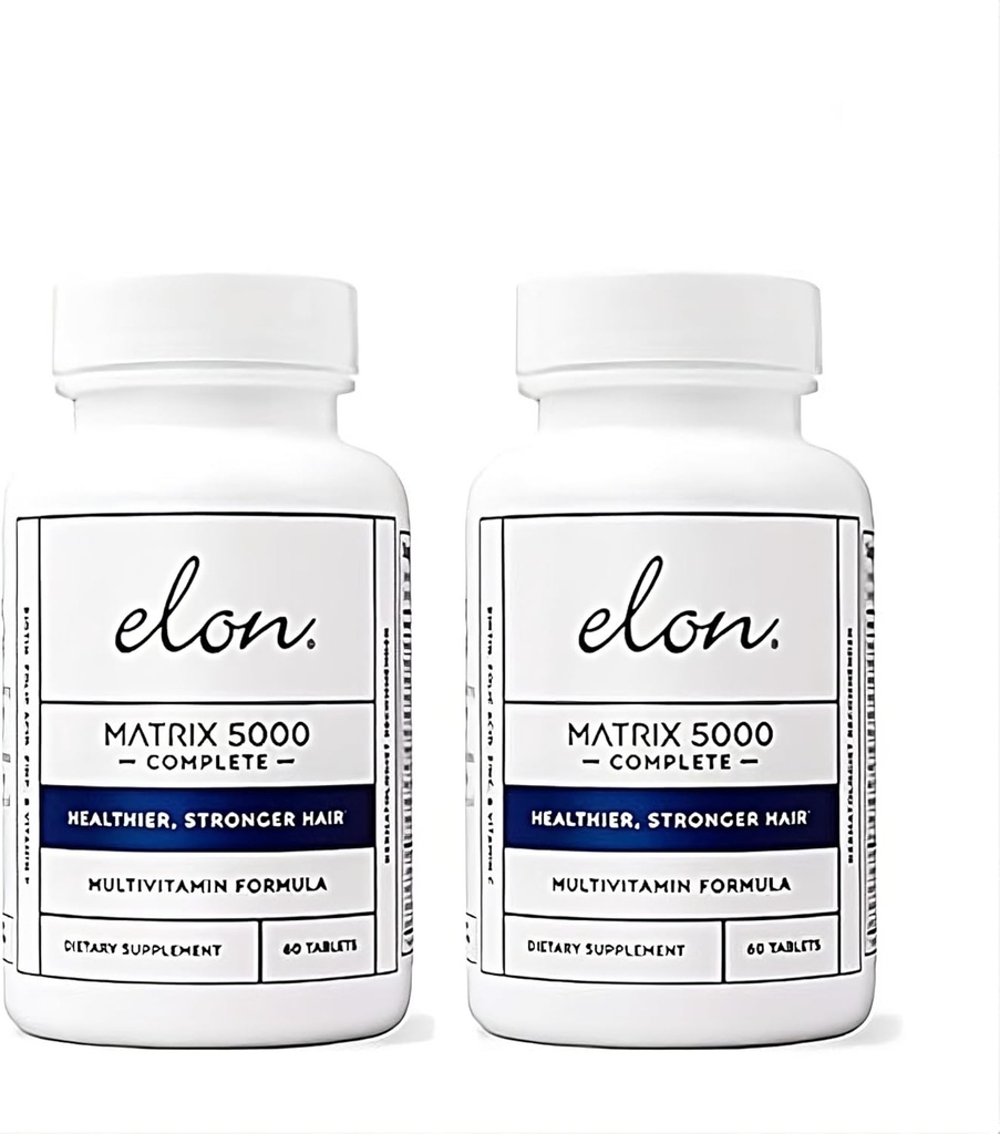 Matriz de Elon 5000 Multivitamina completa — Vitaminas de crecimiento de la piel, el cabello y la uñas — Vitaminas de crecimiento del cabello saludable para hombres de mujeres — 5000Mcg Suplemento de biotina, paquete de 2 (120 Fuente de día)