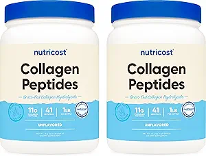 Nutricost Pure Collagen Hydrolysate (Bovine) Powder (2 Pack) - Grass Fed Bovine Collagen, 1LB Per Bottle