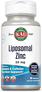 KAL Liposomal Zinc 30mg, Función Celular y Apoyo Inmunitario Suplemento, Ausorción Mejorada Zinc Suplementos, Vegan, Gluten Gratis, Soy Gratis, 30 Servimientos, 30 VegCaps
