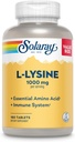 SOLARAY L-Lysine, Free-Form 1000 mg, Essential Amino Acid Immune Support Suplemento con Vitamina C 1000 mg y Zinc 25 mg, Tamaño del valor, Garantía de 60 días Lab, 60 Serviciones, 180 Tabletas