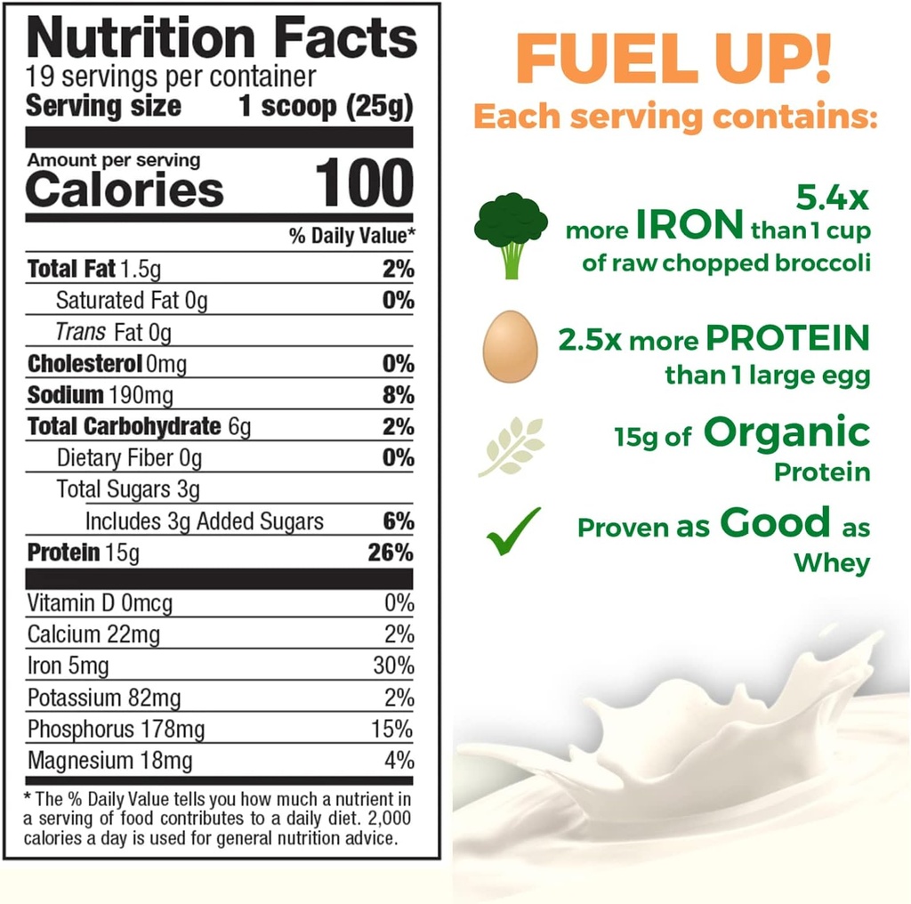 Proteína de arroz orgánico - 15g Proteína vegetal, 2.8G BCAA - Bajo carbohidrato, bajo azúcar, no GMO - Vainilla Blast, 16.4 Unce (Pack of 1)