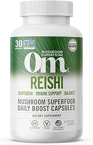 OM MUSHROOM SUPERFOOD Reishi Mushroom Capsules Superfood Supplement, 90 Count, 30 Days, Organic Adaptogen for Stress Relief and Immune Health