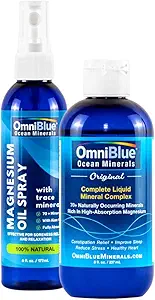 OmniBlue Ocean Minerals 8oz &amp; OceanPower Topical Spray 6oz tención Puro Magnesio tención 70+ Trace Minerals TEN No Additives TEN Complete Mineral Replenishment