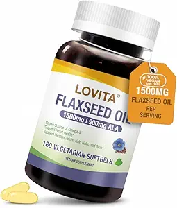 Lovita Vegan Flaxseed Oil 1500mg con 900mg ALA Omega-3 6 9, Cold-Presed Flax Seed Suplemento, Support Heart, Brain, Joint &amp; Skin Health, Non-GMO & Gluten Free, 540 Softgels